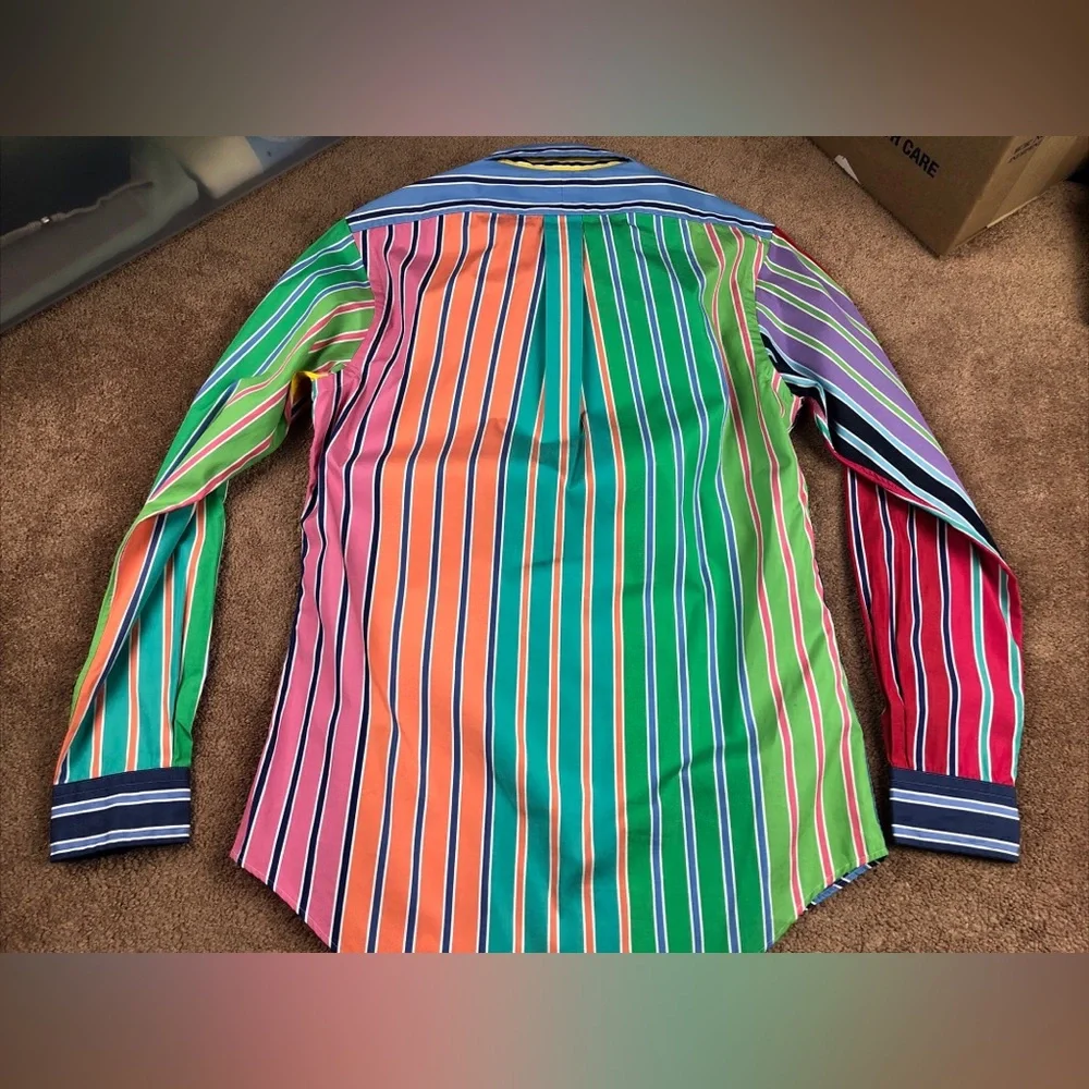 Vintage Polo Ralph Lauren Rainbow Stripe Fun Shirt Size Small